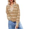 BQDCQB Maglioni a righe da donna a maniche lunghe polo con scollo a V leggero maglione allentato top a costine pullover maglione top
