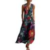 Generico Vestito Floreale Donna Estivo Senza Maniche in Misto Lino Vestiti Mare Boho da Spiaggia Abito Elegante Lungo con Scollo a V e Bottoni Abiti Casual Curvy Leggero per Vacanze Viaggio Uscite,