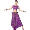 Grouptap Bollywood indiano da donna araba pizzo nastro danza del ventre 3 pezzi vestito ragazza costume (top/gonna/cintura sciarpa), Viola, M