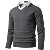 Harbrosrce Maglione Uomo Collo a V Felpa a Maglia a Maniche Lunghe in Maglioncino con Collo Camicia Basic Lavorato Pullover Sweatshirt