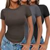 Ekouaer T-Shirt Semplici Donna Confezione da 3 Pezzi Top a Maniche Corte Scollo a Giro Magliette Estive vestibilità Aderente S-XXL