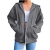 Generic Felpe da donna a maniche lunghe con zip con cappuccio leggere casual a maniche lunghe con tasche cappotti con cappuccio larghi abiti, Grigio scuro., XL