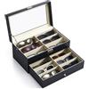 CO-Z Scatola per Occhiali da Sole in Pelle Cassettiera per Conservare e Montare Occhiali/Orologi/Gioielli/Occhiali Scatola Portaoggetti 12 Scomparti 33.5 x 19.6 x 15.5 cm (Nero)
