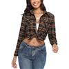Yukiuiny Donna Camicia a Quadri in Flanella Classico Blusa 100% Cotone Maniche Lunghe Camicetta in Base Top Casual,Arancione-Marrone-Nero/L