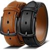 BULLIANT Cintura Uomo 2 Pezzi Cintura Pelle con 7 Fori,Comoda per Abiti Formali,Casual e Jeans,Larghezza 35mm(Nero/arancio marrone,125cm/42-44 vita regolabile)