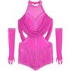 Manyakai Abito Danza Latina Bambina Tenuta Danza Contemporanea Body Con Frange Strass Tuta Ginnastica Completo Costume Gara Spettacolo Rosa acceso 5-6 anni