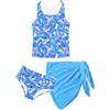 Kids4ever Bikini Teen Girls Fashion Tankini 3 Pezzi per Bambini con Stampa a Farfalla Blu Costume da Bagno per Bambini con gonne Spiaggia Surf 11-12 Anni