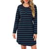 Lovasy Camicia da Notte Donna in Cotone Invernale Scollo Rotondo con Maniche Lunghe Vestito Pigiama Lungo Bottoni Davanti Morbida e Confortevole Sottoveste con Tasche B Blu Navy/Verde S