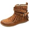 Generisch Stivaletti da donna casual stile tinta unita con frange comodi piatti, cilindrici medi, rotondi, taglie forti, stivaletti western, marrone, 38 EU