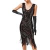 KBOPLEMQ Charleston - Costume da donna Gatsby vintage anni '20, abito da sera con paillettes, scollo a V, stile retrò, elegante, con frange glitterate, Q nero., XXL
