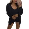WIWIDANG Cozy Knit Set 3-Piece, Pigiama da donna in pile peloso caldo e sexy, completo in 3 pezzi, set di pantaloncini con top corto e soffice (M, Black-b)