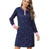 Jahetuul Camicia da Notte a Maniche Lunghe con Tasche e Bottoni | Vestaglia Aperta Davanti con Motivo a Stella - Abito da Notte Donna in Cotone Leggero e Confortevole
