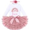 Odizli Set abbigliamento per neonata, per il 1°/2° compleanno, tutina+gonna in tulle con volant da principessa+fascia, set da 3 pezzi per foto, 2 Jahre