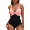 Vijamiy Costume Piscina Intero Donna Costumi da Bagno Contenitivo Push Up Scollo A V Mare Monokini Swimsuit for Women Beachwear con Due Spalline (Rosa e Nero,S)