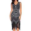 Comeon Flapper Dress, Vestito Gatsby Donne 1920s Vestito Abito Anni 20 Donna Flapper Dress 1920s Vestito da Sera Paillette Impreziosito Frange Gatsby Dress Senza Maniche (Negro, S)