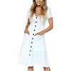 TEDD Vestiti Donna Bottoni Casual Abito Estivo Maniche Corte Scollo a V Vestito Vita Alta Linea A Moda con Tasche e Taglie S-XL, M