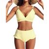 Hanna Nikole Bikini da donna, con volant, sexy, scollo a V, effetto push-up, pantaloni a vita alta, doppie spalline