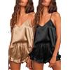 Ekouaer 2 Pezzi Pigiama da Donna in Raso Estivo Sexy Pigiama Set in Seta Canotta e Pantaloncini con Volant, S