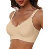 HORISUN Reggiseno Senza Ferretto Donna Reggiseni Senza Cuciture Scollo a V Copertura Completa Push Up Reggiseno Comodo (Avorio XL)