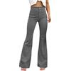 Generic Pantaloncini in corduroy a gamba larga da donna, vintage, a vita alta, con taglio a bottone, pantaloni in corduroy elasticizzati, jeans a campana svasata retrò, pantaloni da lavoro a gamba larga con
