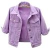 Unilexi Giacca di jeans corta da donna, con maniche a 3/4, colorata, lavaggio leggero, cappotto in stile da camionista, Viola, Large