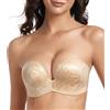 Lemorosy Reggiseno Donna Senza Spalline Push Up Imbottite(Fiore Beige,2A)