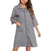 Lovasy Kimono Corto da Donna con Cerniera Accappatoi in Maglia Waffle Vestaglia kimono Morbido e Leggero al Ginocchio Accappatoio con tasche