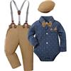Generisch Set da 4 pezzi per la festa del bambino, con papillon e pantaloni con bretelle · Elegante abito da gentleman per battesimo e matrimonio, Stile/b01 marrone, 6-12 Monate