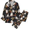 Celanisai Pigiama lungo da donna, per Halloween, set di pigiama con stampa a zucca, con stampa a fantasma, 2 pezzi, camicia da notte con bottoni e pantaloni da sonno, comodi e morbidi, O nero., L