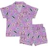 Disney Lilo And Stitch, 100% Cotone con Bottoni Pigiama a Maniche Corte, Purple, 7-8 Anni: 128cm, Viola