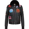Infinity Leather Da donna Nero Air Force A2 Volo Pelle Collare di pelle di pecora Bomber Giacca