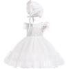 Leideur Bambine Abito da Battesimo Bianco con Cappellino Abito da Battesimo Neonato Abito in Pizzo per Matrimonio Compleanno