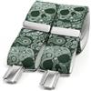El mono con pajarita Bretelle uomo eleganti fatte a mano in Spagna. Bretelle da uomo per pantaloni | 3 clip extra-forti | Teschi e cachemire. (Calavera Verde)