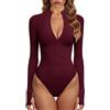 GJY Body da donna a maniche lunghe, con cerniera frontale