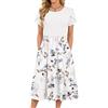 MOLERANI Abito Estivo da Donna Abito da Donna con Scollo Rotondo Elegante Abito Midi a Vita Alta Abito Casual con Stampa Floreale e Tasche Motivo Floreale Bianco S