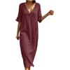 Generic Vestiti Estivi Donna Summer Dress Lino con Scollo a V, Maniche a Tre Quarti, Schiena Scoperta, Casual Elegante, vestibilità Ampia, Traspirante, Stile Bohémien. Vestito Estivo Donna (XL)