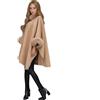Proumhang Cappotto Mantella A-Line Elegante in Maglia,con Grande Collo in Pelliccia Sintetica e Cappuccio,Soprabito Trench per Donne, Taglie Forti Inverno,Poncho Cardigan Avvolgente Cammello 2XL