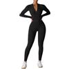 YEOREO Tuta da allenamento a maniche lunghe da donna, con cerniera, pantaloni a tutina aderente sexy, nero, Large