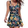 SHEKINI Donna Vintage V-Collo Ruched One Piece Gonna da Bagno Modesto Controllo Pancia Costume da Bagno
