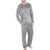 Cexiakong Pigiama da uomo foderato in pile, lungo, invernale, caldo, set di due pezzi, pigiama da uomo, a maniche lunghe, in spugna, per uomo, con tasche attive, argento, M