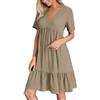 LKRSEEF Abiti Estivi Donna Vestiti Abitino Primaverile Mare Vestito Cotone Casual Estivo Abito Elegante in Lino Boho Chic Dresses Leggero Corto Abbigliamento Summer for Women Khaki L
