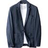 Generic Sakko - Giacca da uomo in cotone e lino, vestibilità normale, con collo sciallato, 1 bottone, casual, elegante, blazer festival, per matrimoni, tempo libero, Blu marino, XL