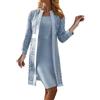 Generic Abito da Sera Lungo in Pizzo per Donna - Nero - Elegante per Matrimonio - Abito Speciale per Invitati di Matrimonio - Moderno - 2 Pezzi, blu, S