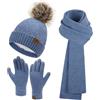 Bequemer Laden Donna Invernali Cappello Berretto con PON PON Lunga Sciarpa Sciarpe Touch Screen Guanti Set con Fodera in Pile, Regalo Donna