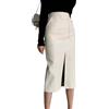 RSBFK Gonna aderente da donna a vita alta in ecopelle con tasche gonna lunga slim fit a matita midi, bianco, M