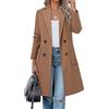 Generic Cappotto da donna Barn, invernale, in misto lana color cammello, di media lunghezza, con revers a doppio petto, giacca e cappotti