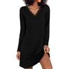 Demegimi Camicia da Notte Donna Cotone a Maniche Lunghe Camicia da Notte Collo a V in Pizzo Morbida e Confortevole