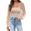 Timuspo Camicette da donna in rete a maniche lunghe, con maniche a sbuffo, a pois, a costine, vestibilità aderente, leggera, casual