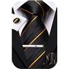 Hi-Tie Set di cravatte in seta da uomo, Rosa, Blu, Nero, Set di accessori da uomo, cravatta, fazzoletto, gemelli, spilla da cravatta per matrimonio, 4 pezzi, Nero / oro, M