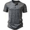 MakingDa T-shirt da uomo casual con colletto Henley Smart Mezzi bottoni Tee Slim Fit Polo senza colletto, Grigio scuro, L